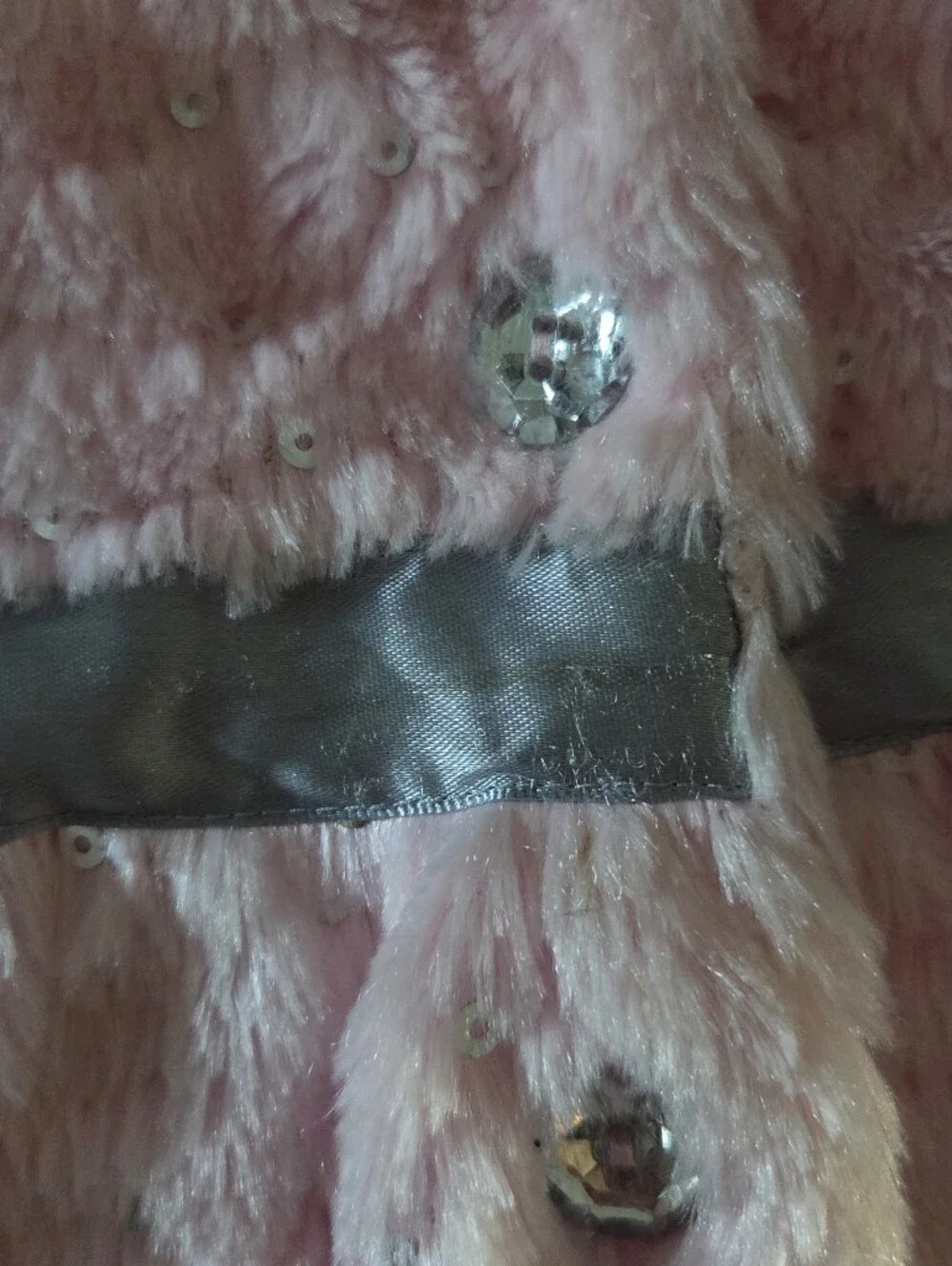 Little Lass Girls 3T Pink Faux Fur Vest Sequin Silver Rose Belt Dressy